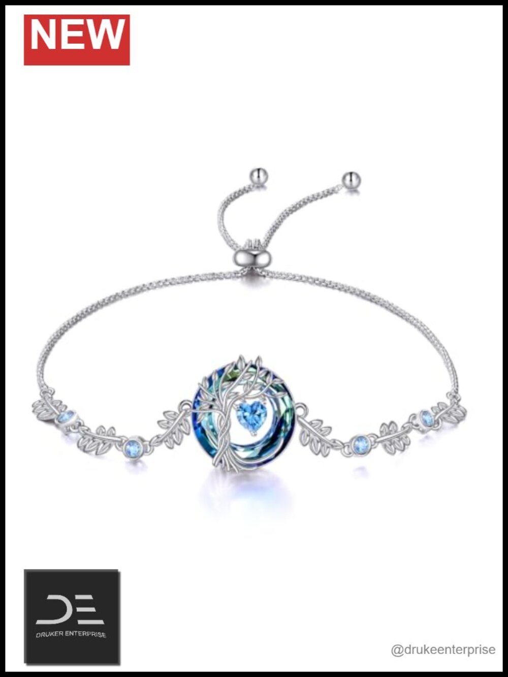 Sterling Silver Tree of Life Charm Bracelet for Women with Blue Topaz Birthstone